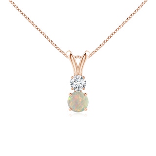 4mm AAAA Round Opal and Diamond Two Stone Pendant in Rose Gold