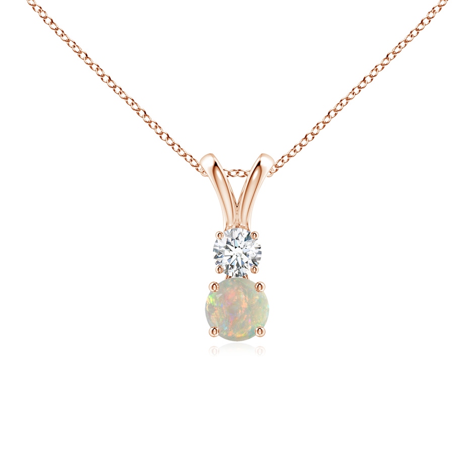 4mm AAAA Round Opal and Diamond Two Stone Pendant in Rose Gold 