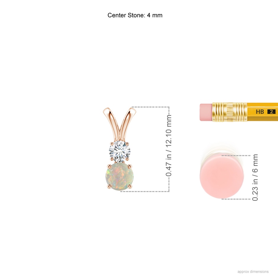 4mm AAAA Round Opal and Diamond Two Stone Pendant in Rose Gold ruler