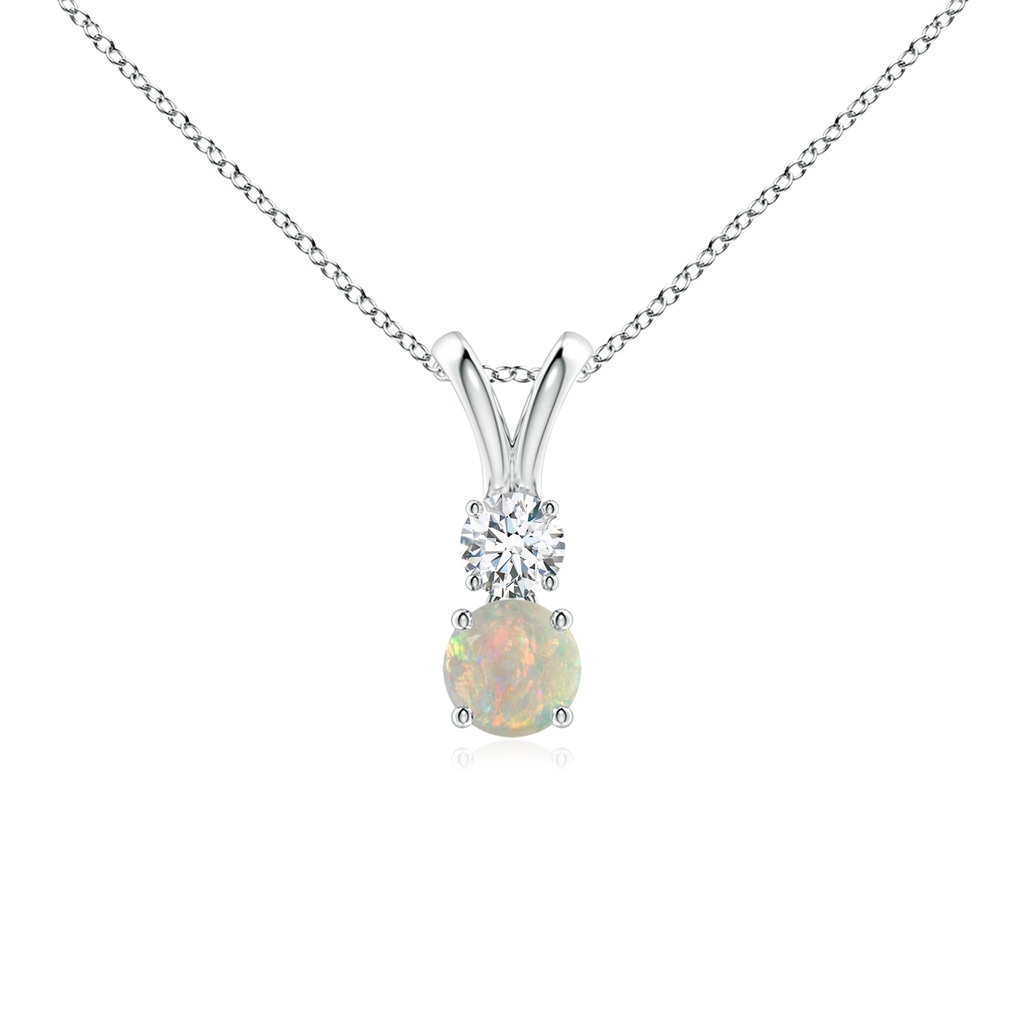 4mm AAAA Round Opal and Diamond Two Stone Pendant in White Gold