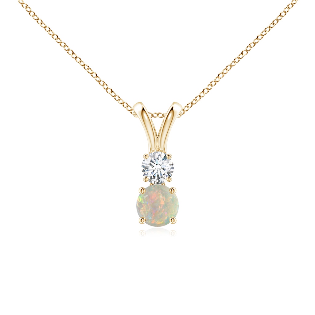 4mm AAAA Round Opal and Diamond Two Stone Pendant in Yellow Gold