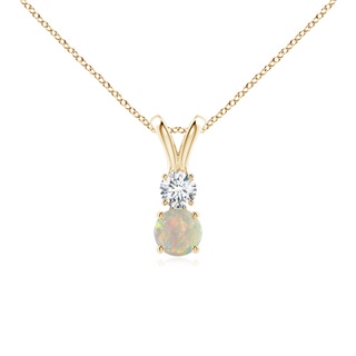 4mm AAAA Round Opal and Diamond Two Stone Pendant in Yellow Gold