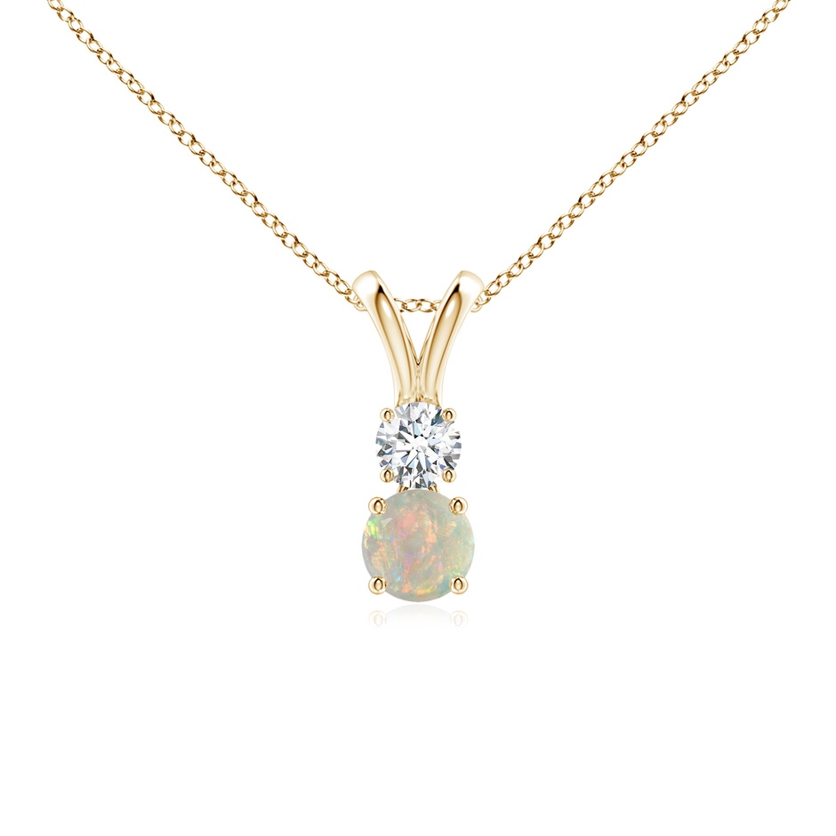 4mm AAAA Round Opal and Diamond Two Stone Pendant in Yellow Gold 