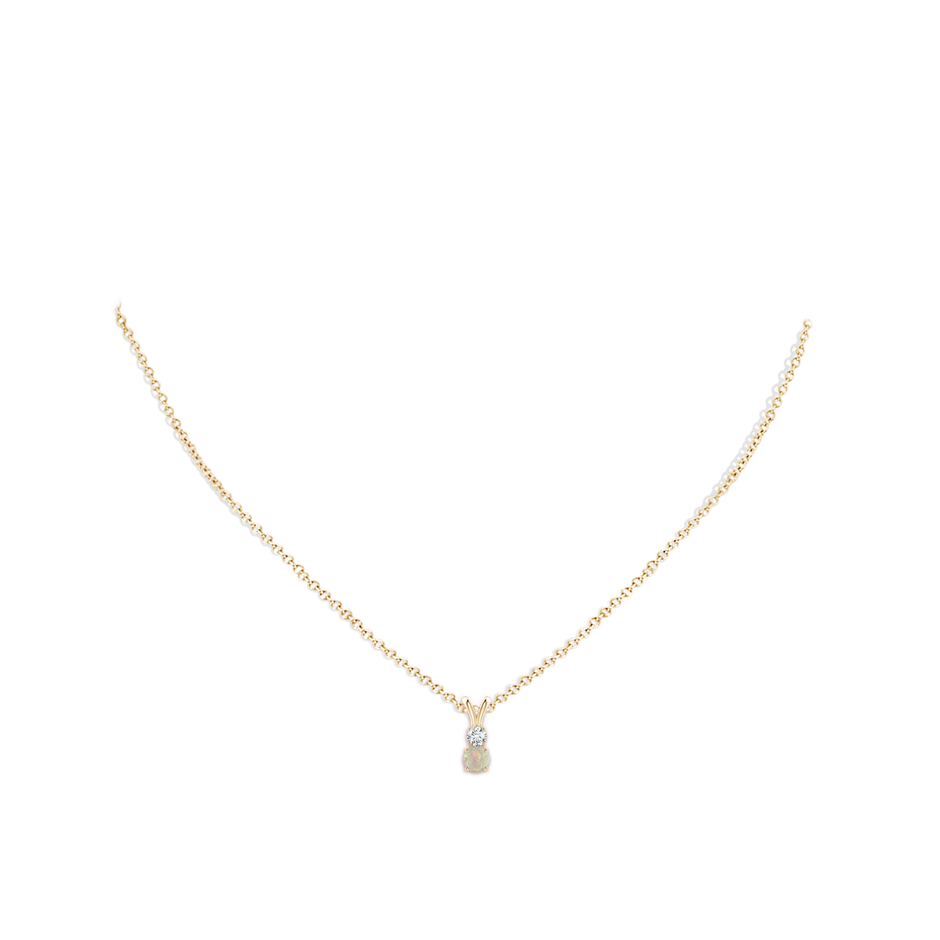 4mm AAAA Round Opal and Diamond Two Stone Pendant in Yellow Gold body-neck