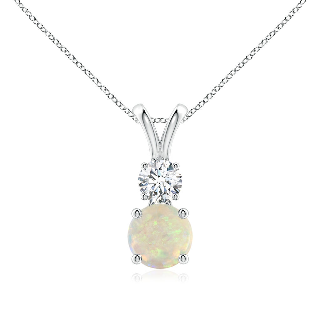 6mm AAA Round Opal and Diamond Two Stone Pendant in White Gold