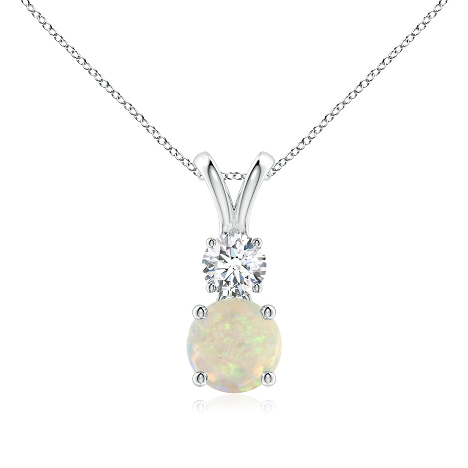 6mm AAA Round Opal and Diamond Two Stone Pendant in White Gold 