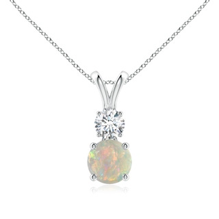 6mm AAAA Round Opal and Diamond Two Stone Pendant in White Gold
