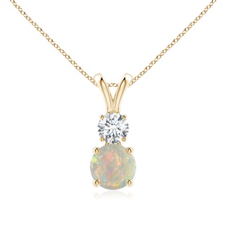 6mm AAAA Round Opal and Diamond Two Stone Pendant in Yellow Gold