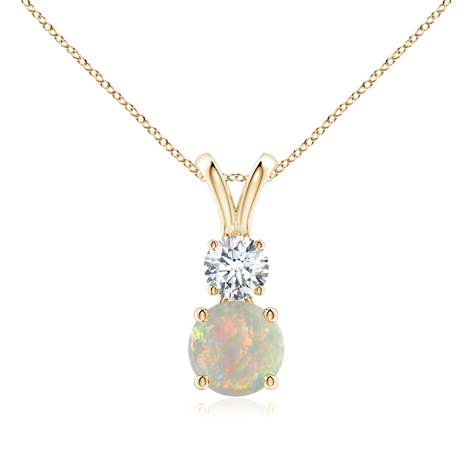 6mm AAAA Round Opal and Diamond Two Stone Pendant in Yellow Gold 