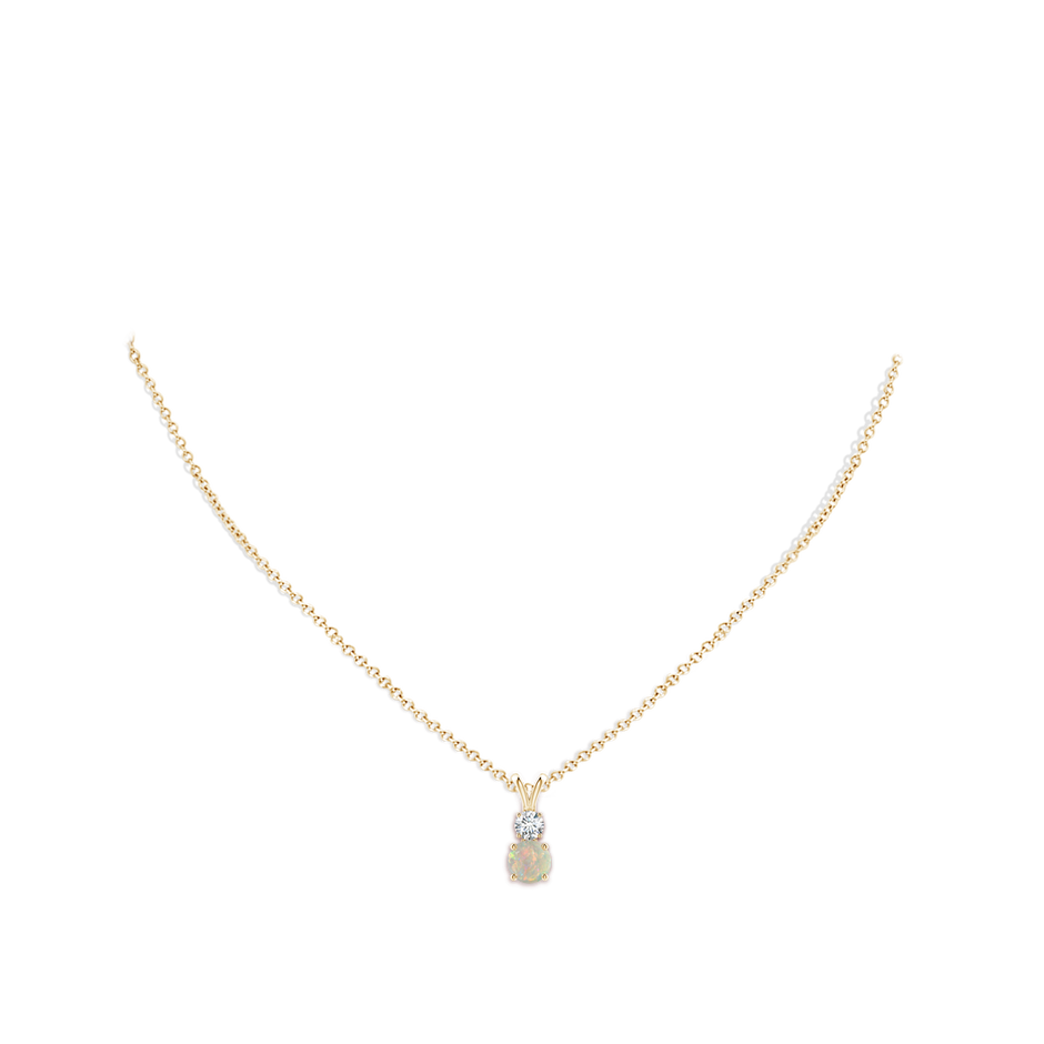 6mm AAAA Round Opal and Diamond Two Stone Pendant in Yellow Gold body-neck