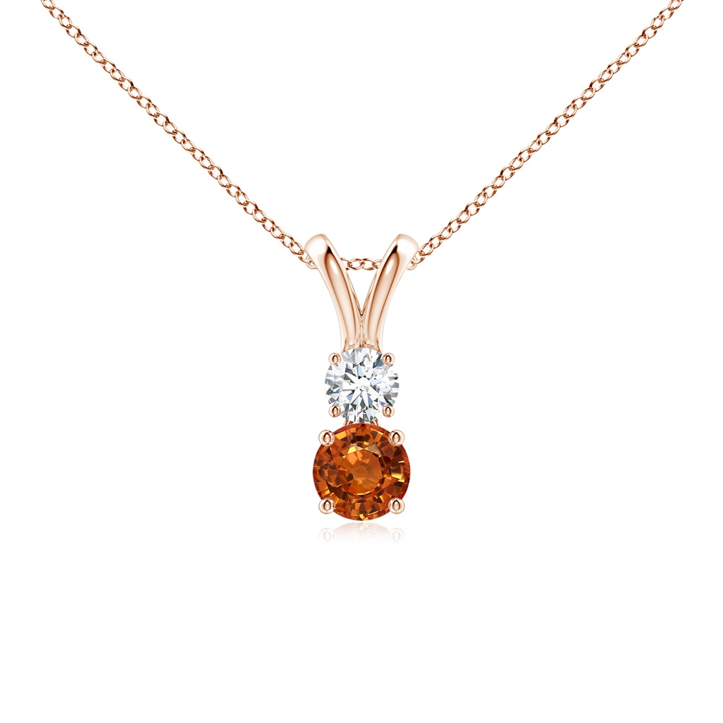 4mm AAAA Round Orange Sapphire and Diamond Two Stone Pendant in Rose Gold