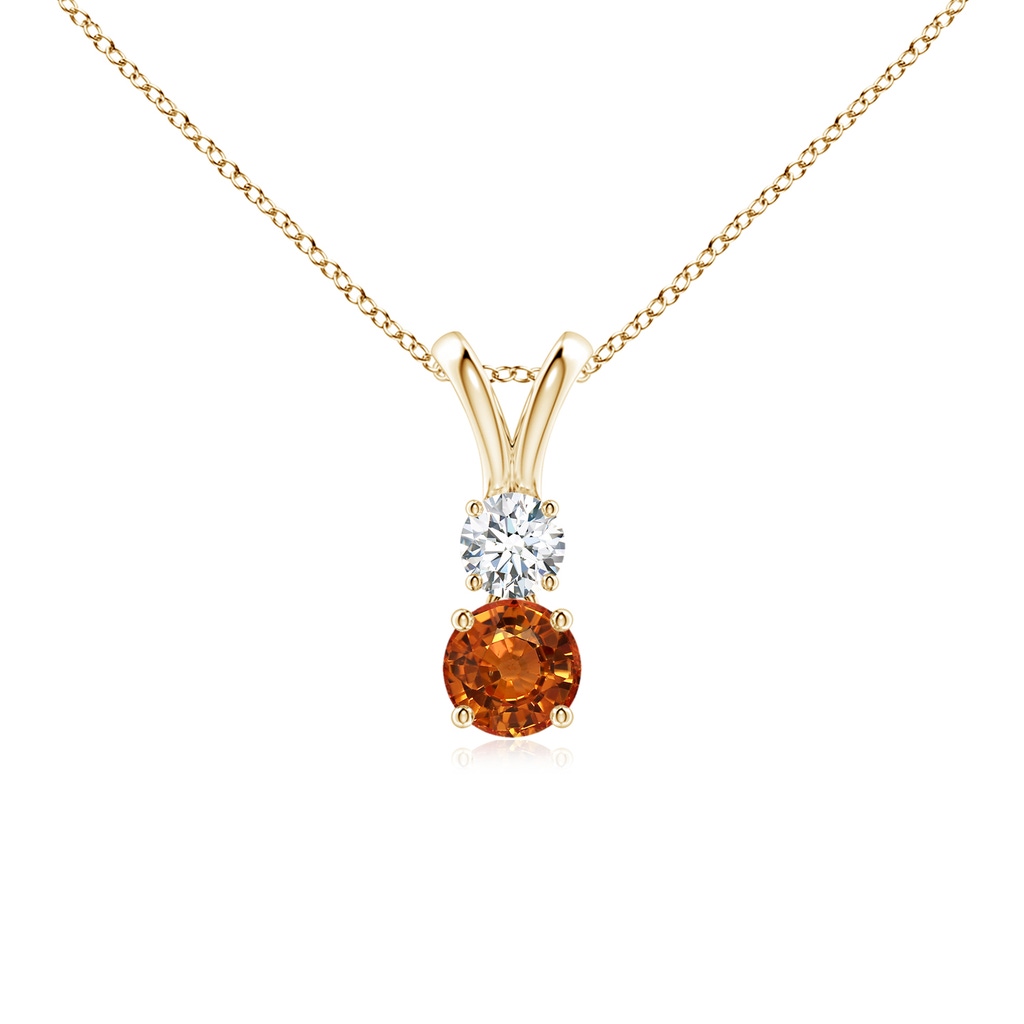 4mm AAAA Round Orange Sapphire and Diamond Two Stone Pendant in Yellow Gold