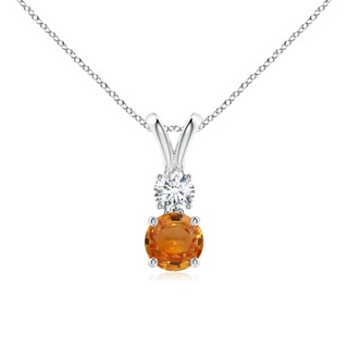 5mm AAA Round Orange Sapphire and Diamond Two Stone Pendant in White Gold