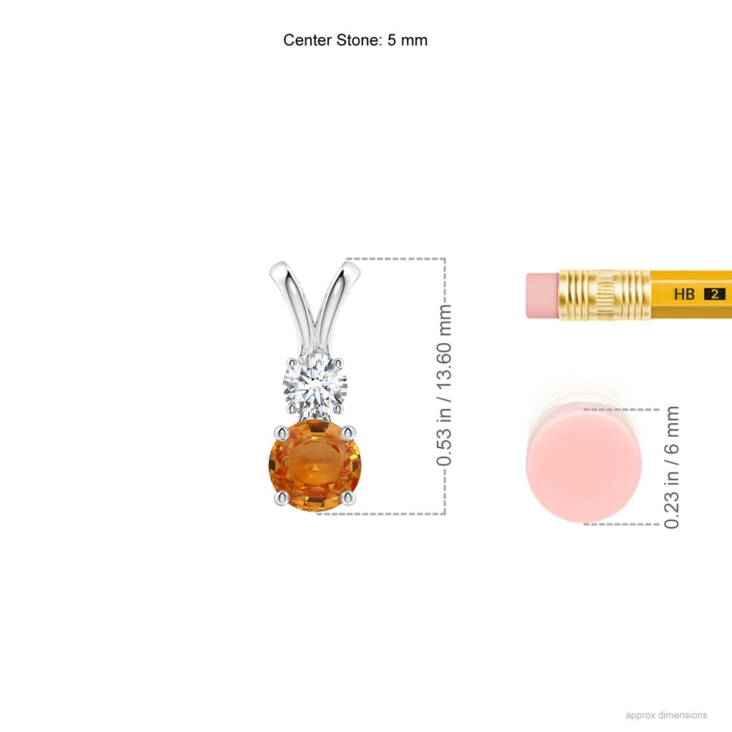 5mm AAA Round Orange Sapphire and Diamond Two Stone Pendant in White Gold Ruler