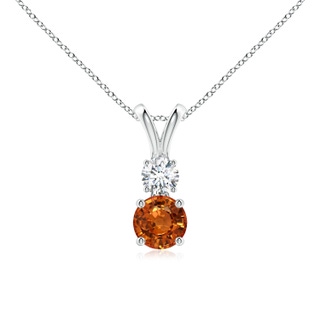 5mm AAAA Round Orange Sapphire and Diamond Two Stone Pendant in P950 Platinum