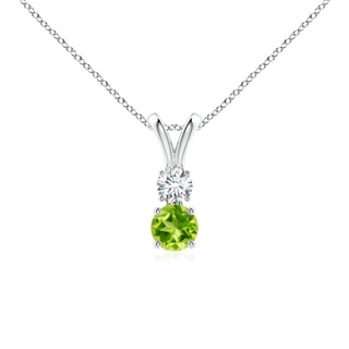 4mm AAA Round Peridot and Diamond Two Stone Pendant in White Gold