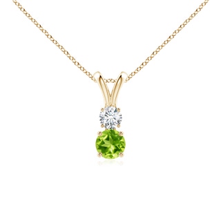 4mm AAA Round Peridot and Diamond Two Stone Pendant in Yellow Gold