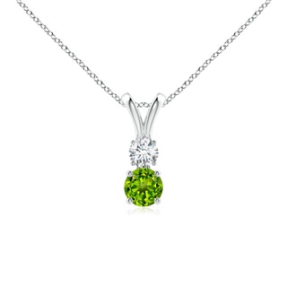 4mm AAAA Round Peridot and Diamond Two Stone Pendant in White Gold