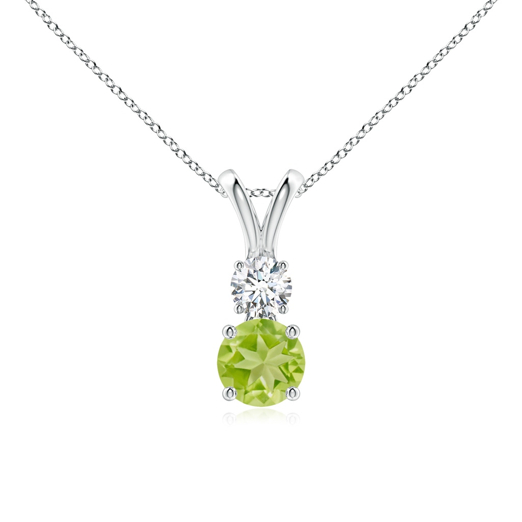 5mm AA Round Peridot and Diamond Two Stone Pendant in White Gold