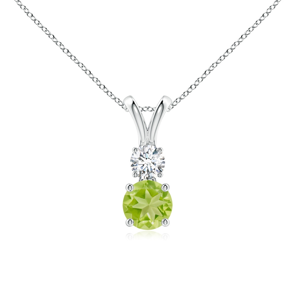 5mm AA Round Peridot and Diamond Two Stone Pendant in White Gold 