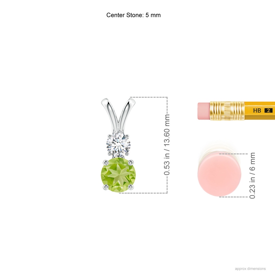 5mm AA Round Peridot and Diamond Two Stone Pendant in White Gold ruler