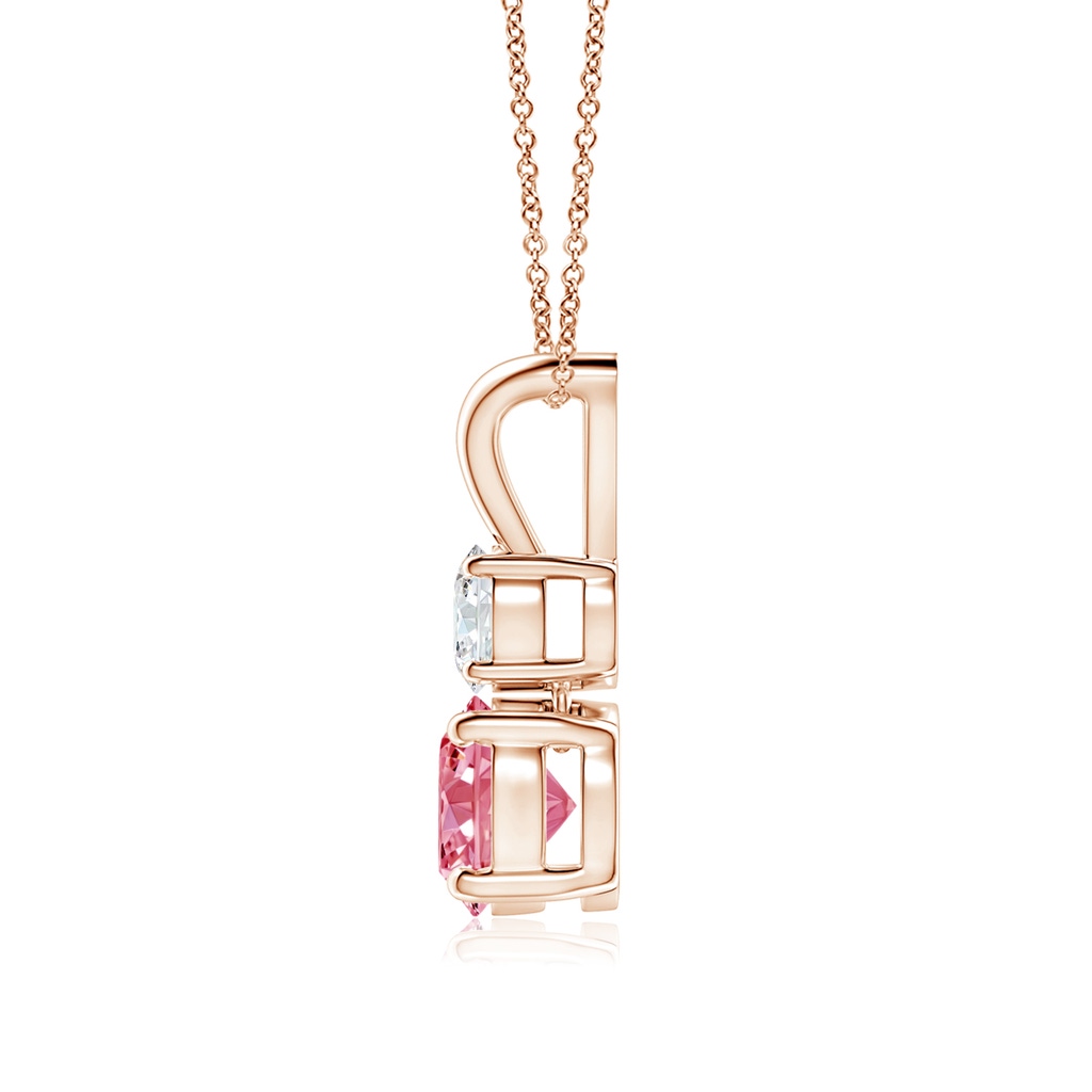 6mm AAAA Round Fancy Intense Pink and White Diamond Two Stone Pendant in Rose Gold - side 199