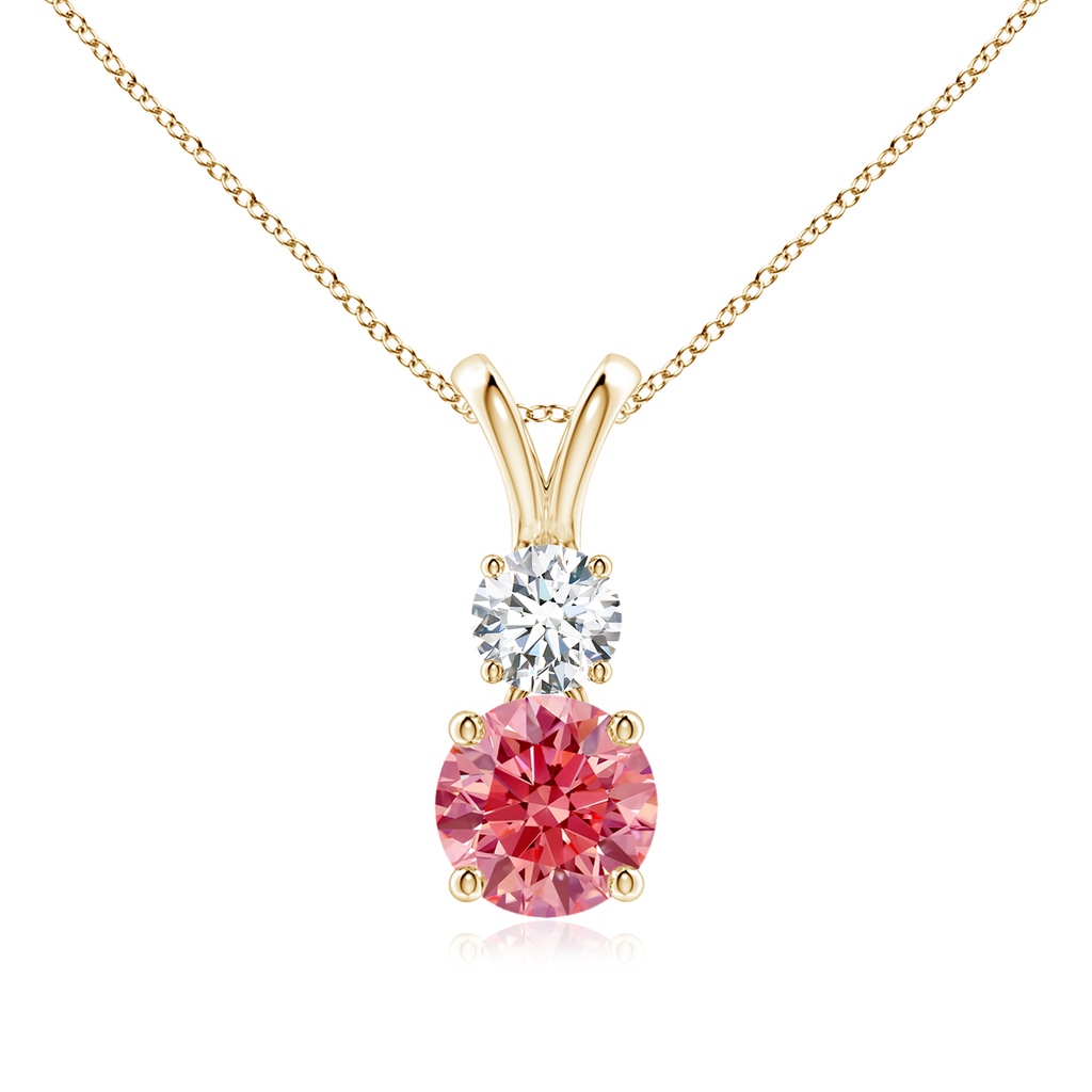 6mm AAAA Round Fancy Intense Pink and White Diamond Two Stone Pendant in Yellow Gold