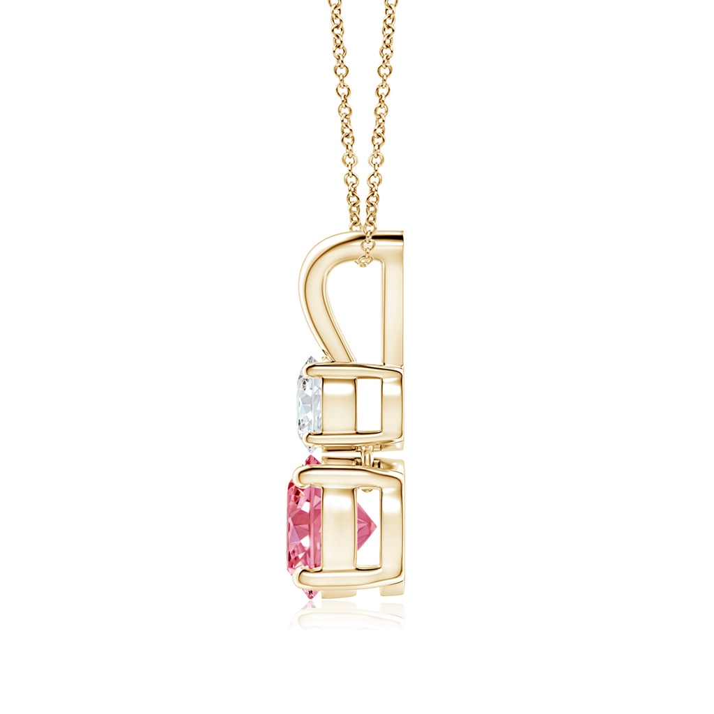 6mm AAAA Round Fancy Intense Pink and White Diamond Two Stone Pendant in Yellow Gold - side 199