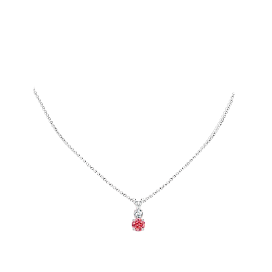 7mm AAAA Round Fancy Intense Pink and White Diamond Two Stone Pendant in White Gold pen