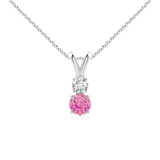 4mm AA Round Pink Sapphire and Diamond Two Stone Pendant in White Gold