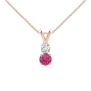 4mm AAAA Round Pink Sapphire and Diamond Two Stone Pendant in Rose Gold