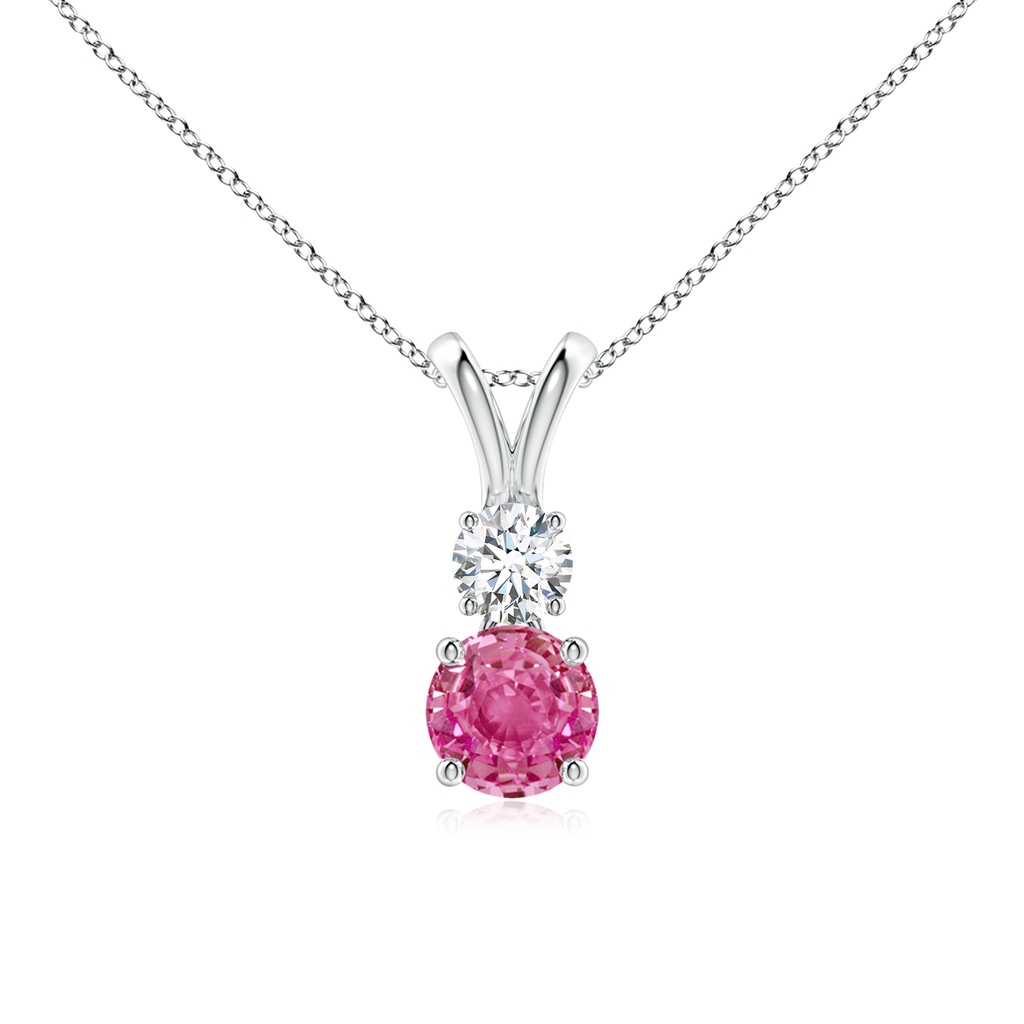 5mm AAA Round Pink Sapphire and Diamond Two Stone Pendant in White Gold