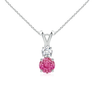 5mm AAA Round Pink Sapphire and Diamond Two Stone Pendant in White Gold