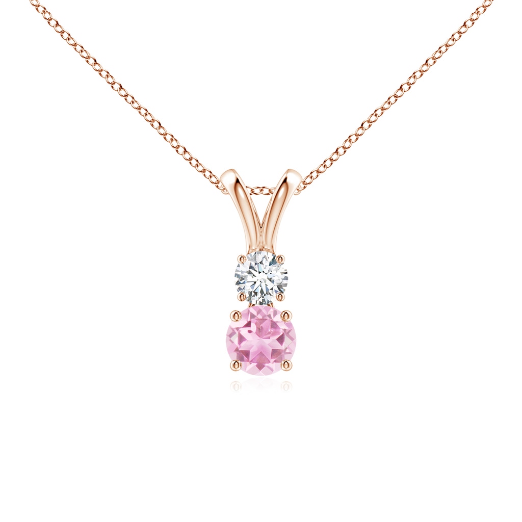 4mm A Round Pink Tourmaline and Diamond Two Stone Pendant in 9K Rose Gold