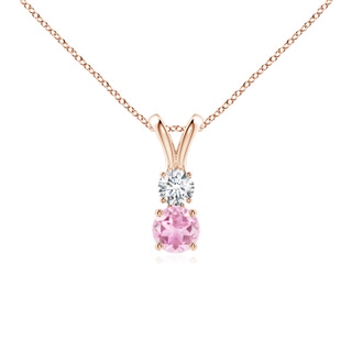 4mm A Round Pink Tourmaline and Diamond Two Stone Pendant in 9K Rose Gold