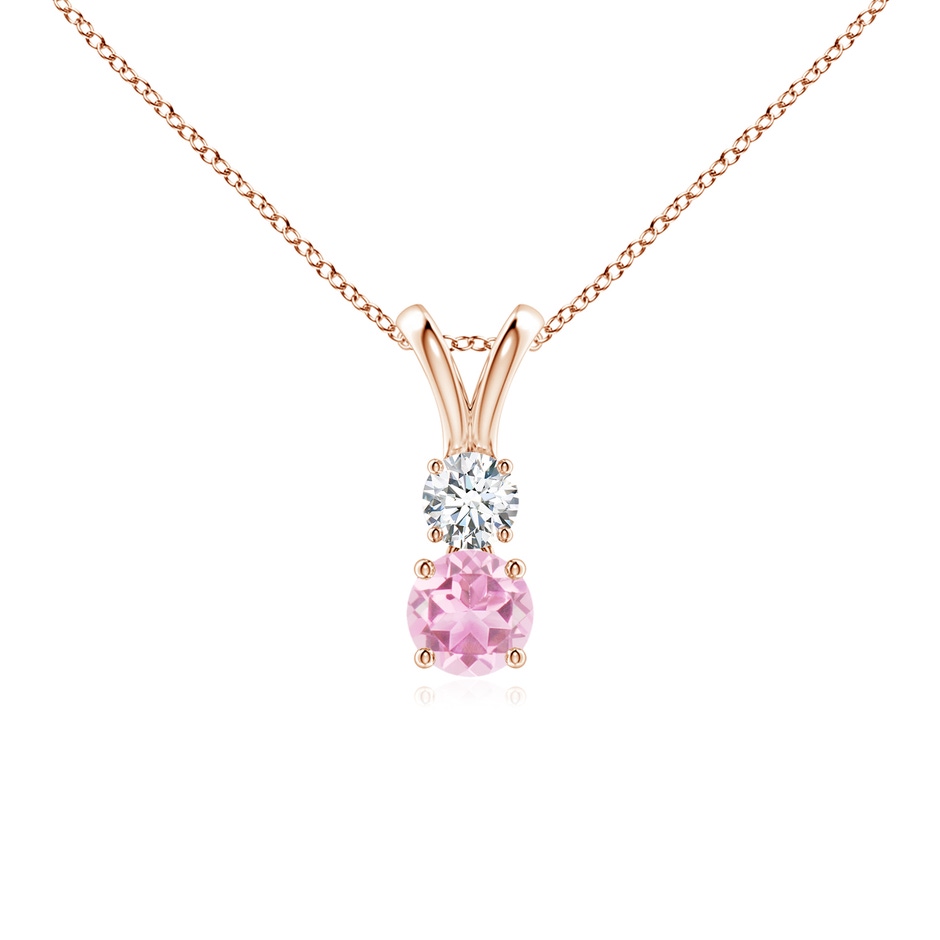 4mm A Round Pink Tourmaline and Diamond Two Stone Pendant in Rose Gold 