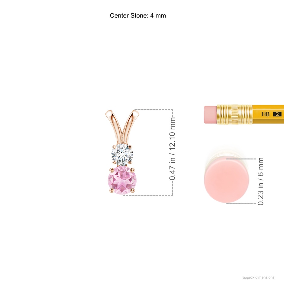 4mm A Round Pink Tourmaline and Diamond Two Stone Pendant in Rose Gold ruler