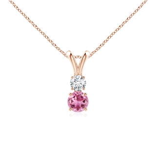 4mm AAA Round Pink Tourmaline and Diamond Two Stone Pendant in 9K Rose Gold