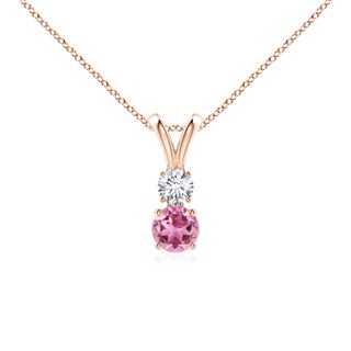 4mm AAA Round Pink Tourmaline and Diamond Two Stone Pendant in Rose Gold
