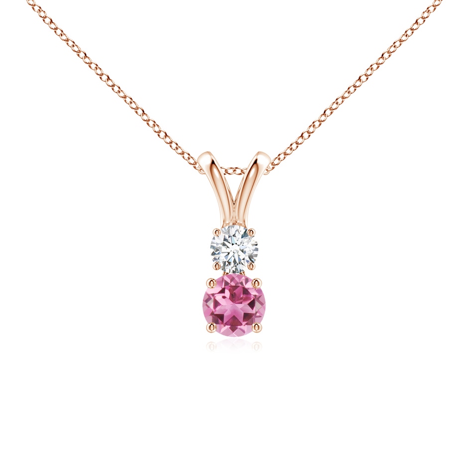 4mm AAA Round Pink Tourmaline and Diamond Two Stone Pendant in Rose Gold 