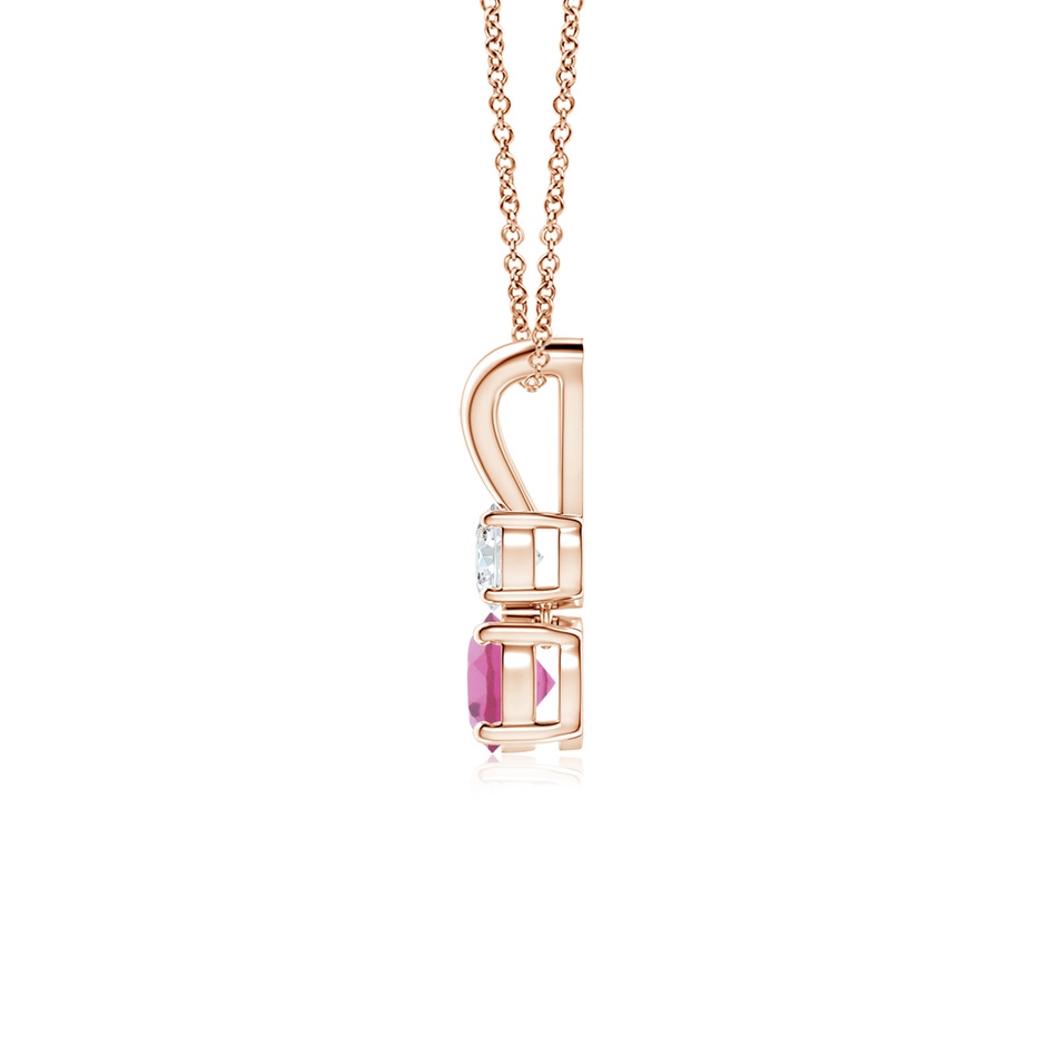 4mm AAA Round Pink Tourmaline and Diamond Two Stone Pendant in Rose Gold side-1