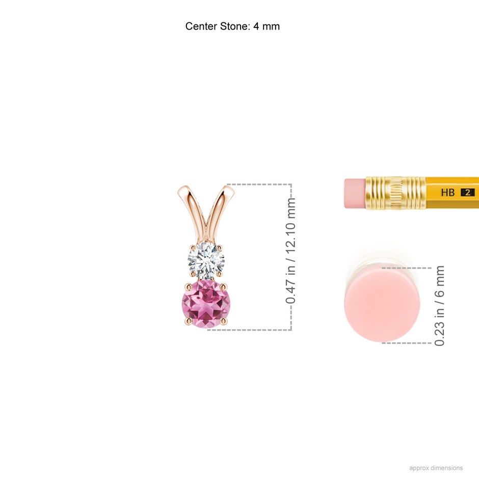 4mm AAA Round Pink Tourmaline and Diamond Two Stone Pendant in Rose Gold ruler