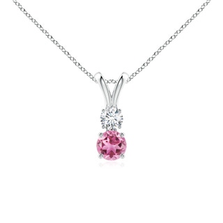 4mm AAA Round Pink Tourmaline and Diamond Two Stone Pendant in White Gold