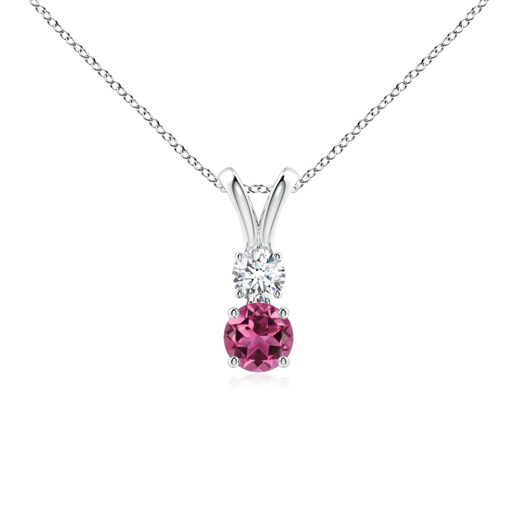 4mm AAAA Round Pink Tourmaline and Diamond Two Stone Pendant in P950 Platinum
