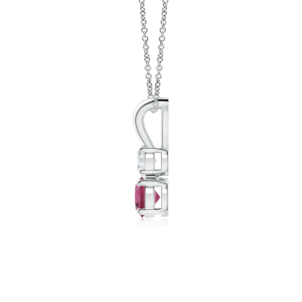 4mm AAAA Round Pink Tourmaline and Diamond Two Stone Pendant in P950 Platinum Side-1