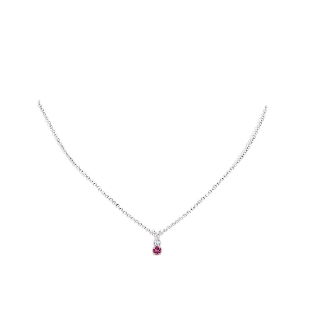 4mm AAAA Round Pink Tourmaline and Diamond Two Stone Pendant in P950 Platinum Body-Neck