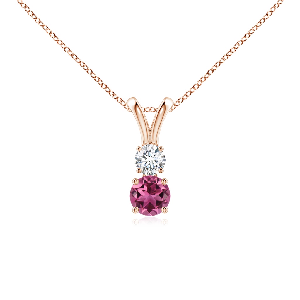 4mm AAAA Round Pink Tourmaline and Diamond Two Stone Pendant in Rose Gold