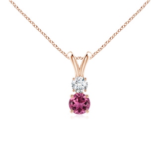 4mm AAAA Round Pink Tourmaline and Diamond Two Stone Pendant in Rose Gold
