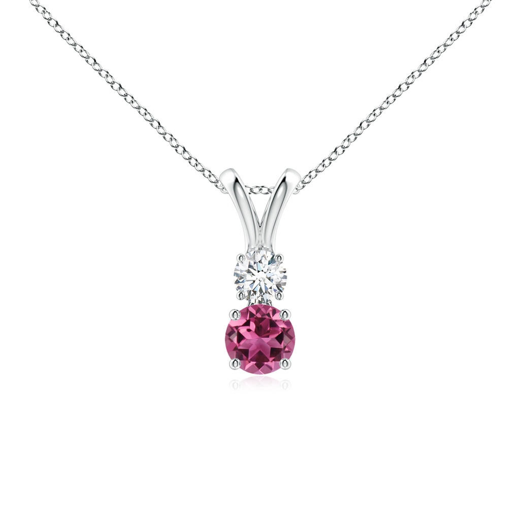 4mm AAAA Round Pink Tourmaline and Diamond Two Stone Pendant in White Gold