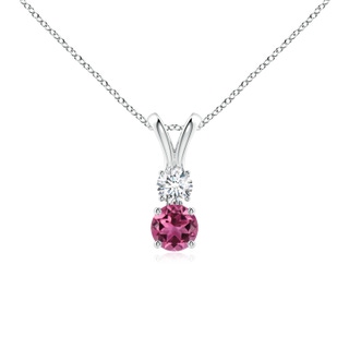 4mm AAAA Round Pink Tourmaline and Diamond Two Stone Pendant in White Gold
